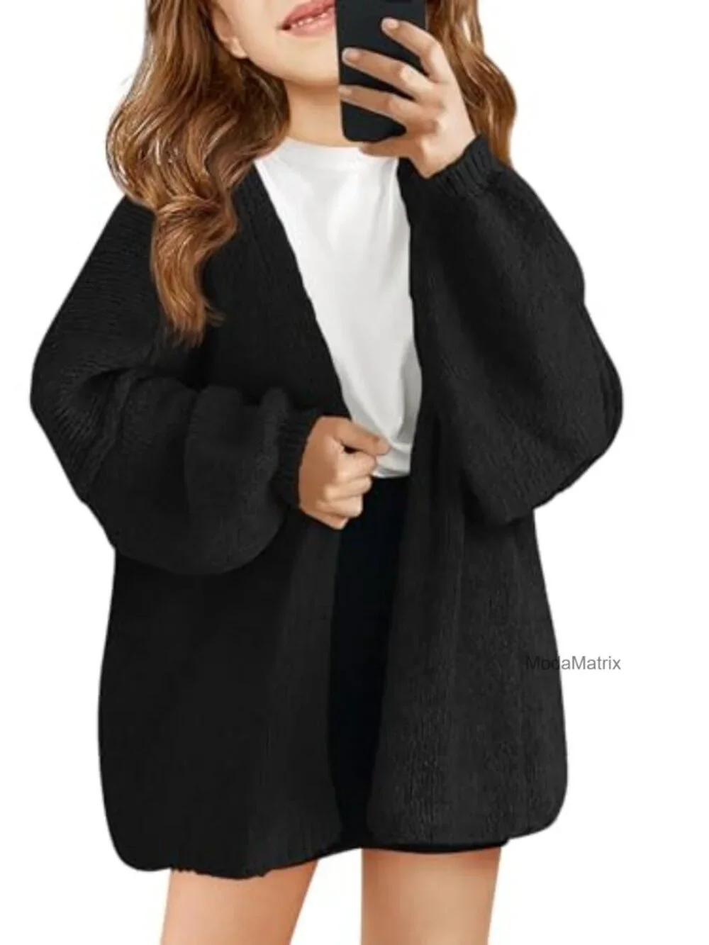 Girls Oversized Chunky Knit Open Front Long Sleeve Cardigan